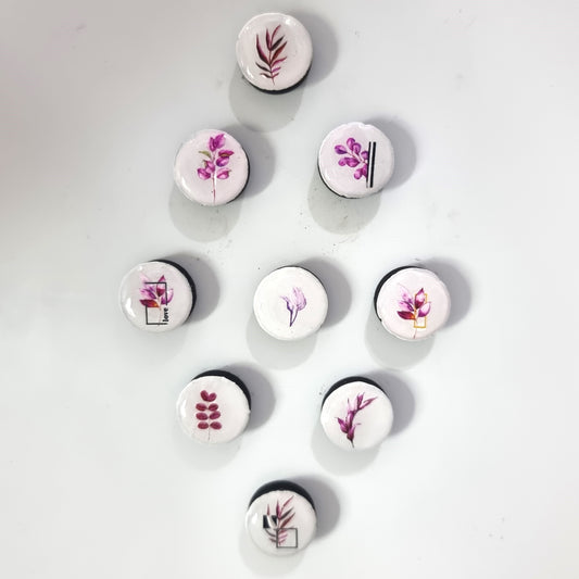 Set of 9 magnets- pink on white